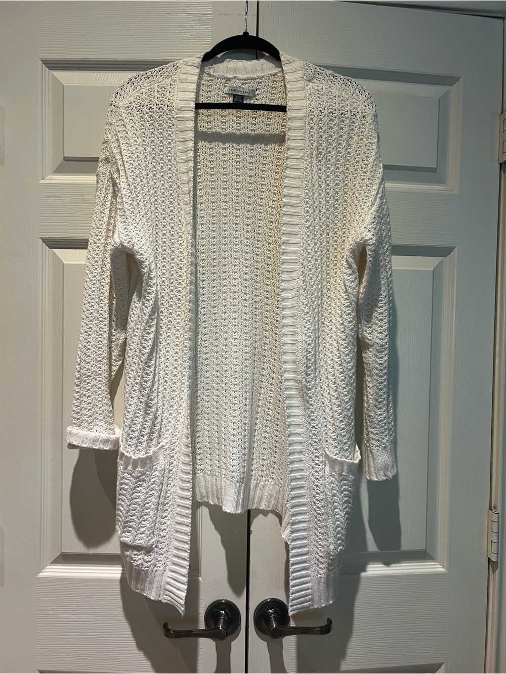 American Eagle Outfitters Cream Open-Front Knit Cardigan